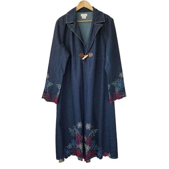 Cindy Ambuehl Long‎ Denim Coat Embroidered Size 1X Denim Blue - Picture 1 of 6